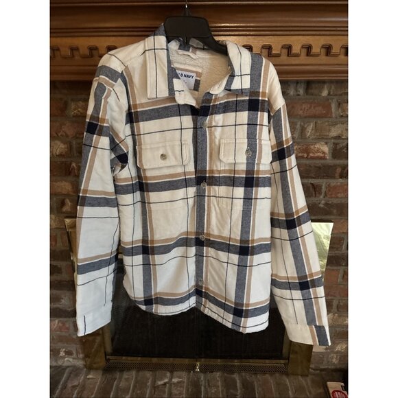 Old Navy Other - Men’s Old Navy Sherpa Lined Shacket Size XL Tan & Blue Plaid New